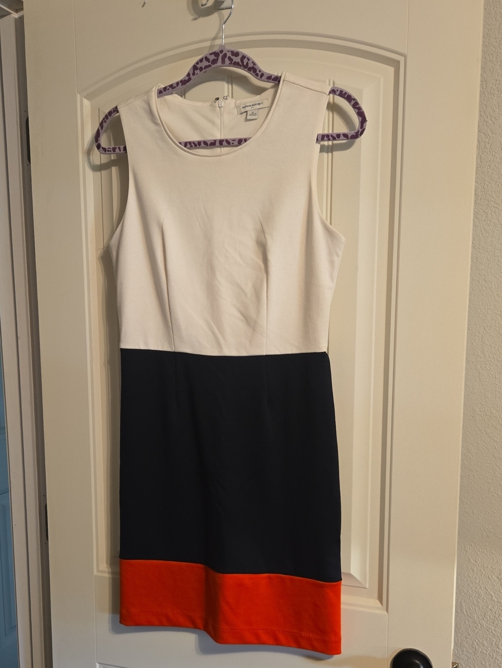 Banana Republic Women's Sleeveless Colorblock Dress in White, Navy & Orange